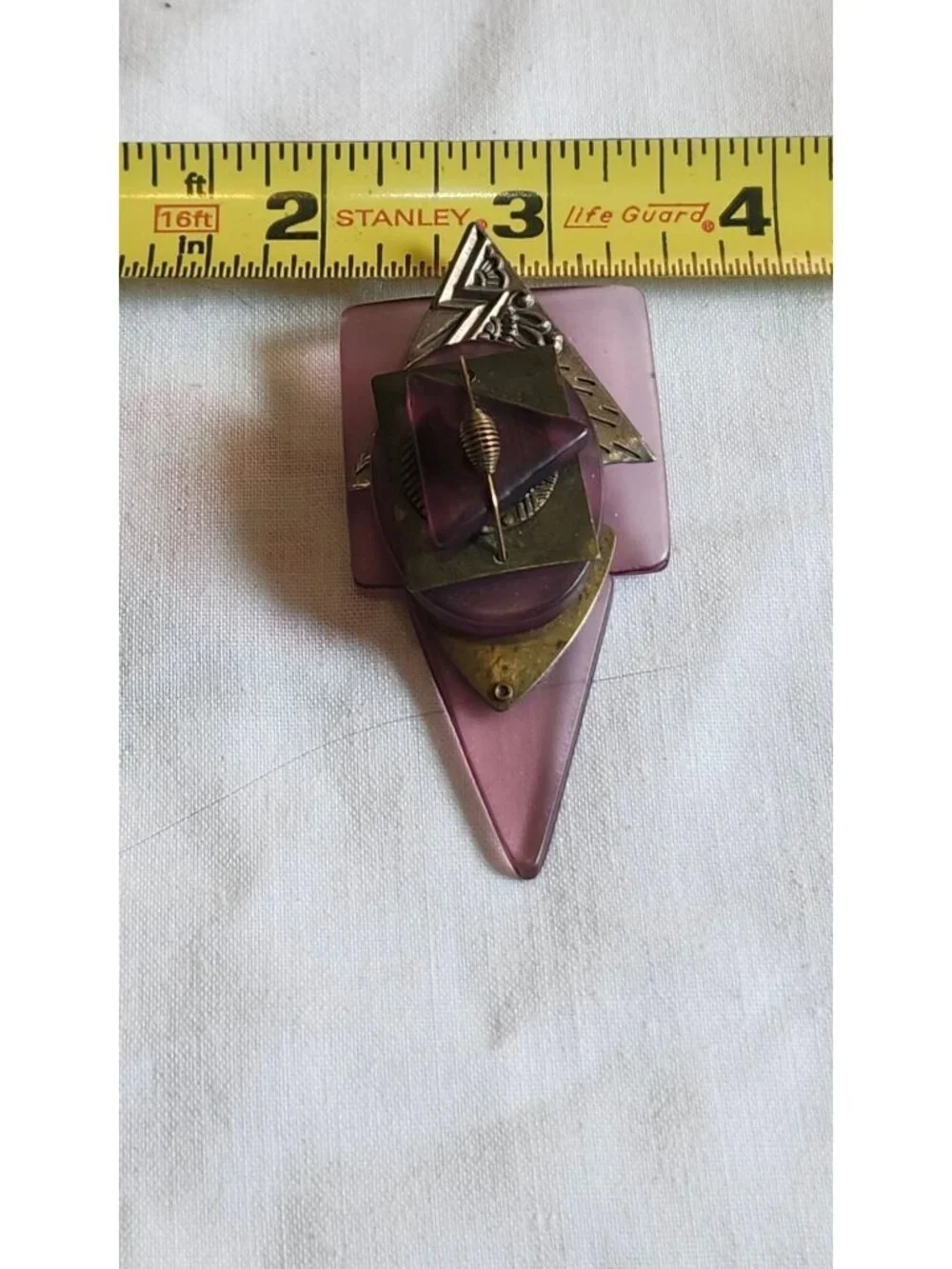Vintage Layered Geometric Modernist Acrylic Brooch Mixed Metal Accents